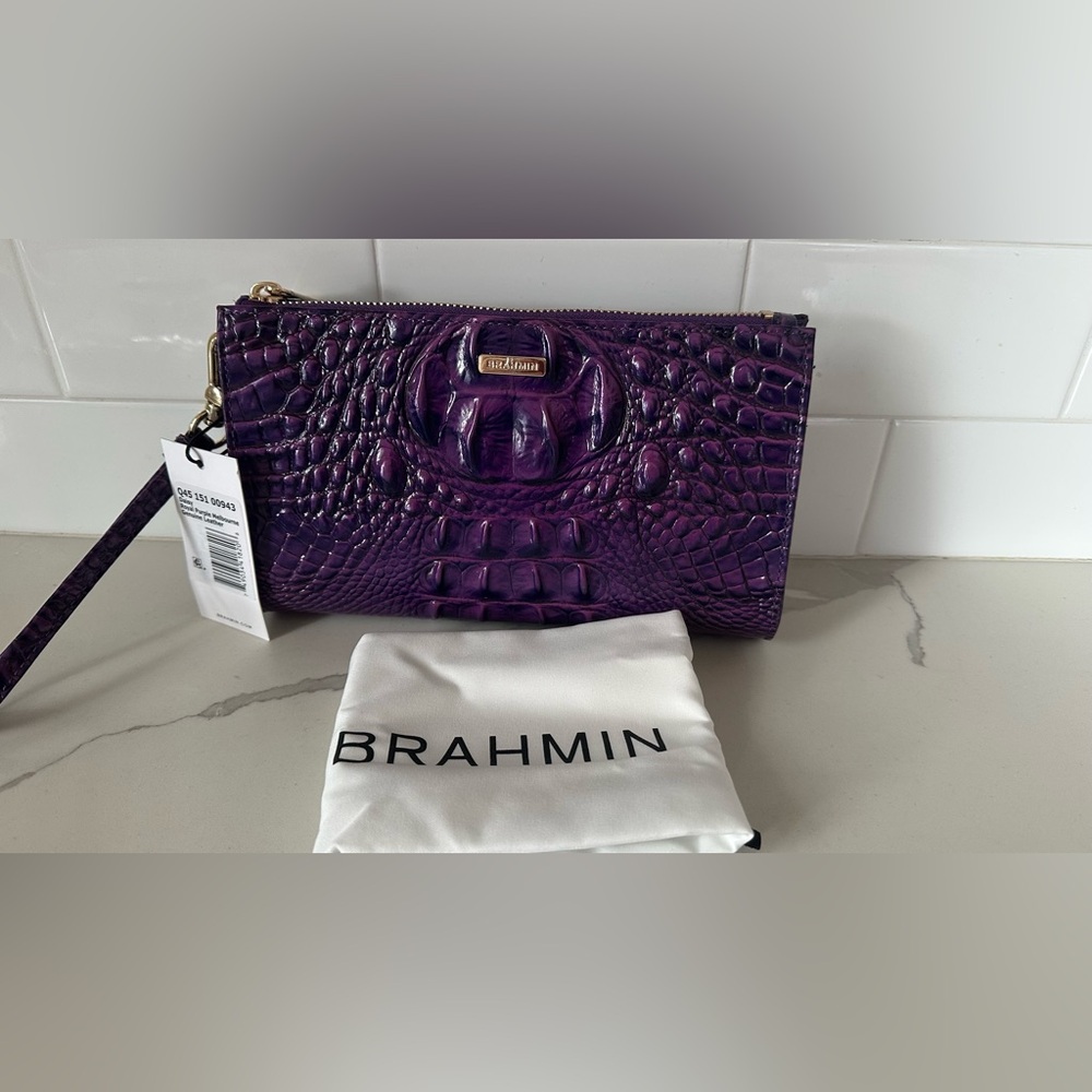Brahmin Daisy Royal Purple Crocodile Embossed Women's Clutch